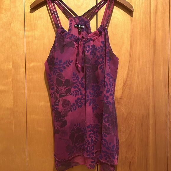 Express Retro Tank-Purple Floral-Flowy-Strappy Sz M-Fairy-Whimsigoth - Picture 1 of 11
